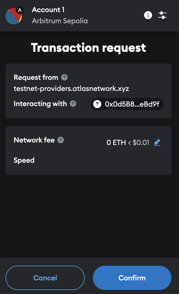 Confirm stake transaction in wallet